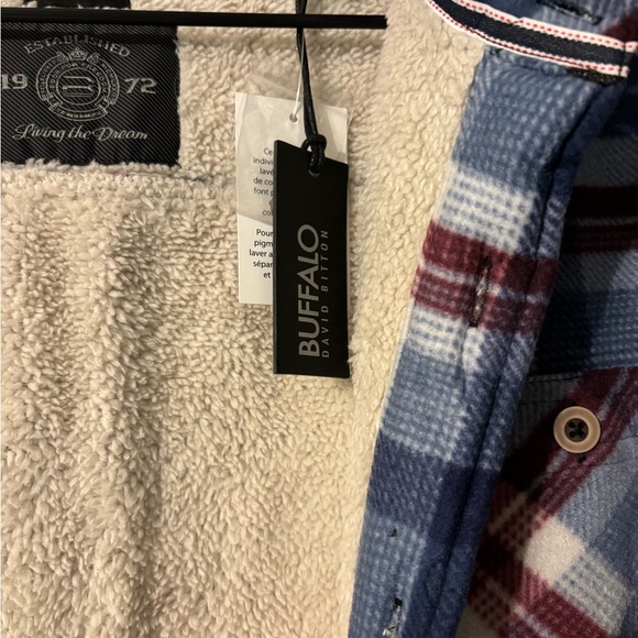 Buffalo David Bitton Sherpa Lined Plaid Flannel Jacket Shirt XL Red White Blue - Picture 5 of 7